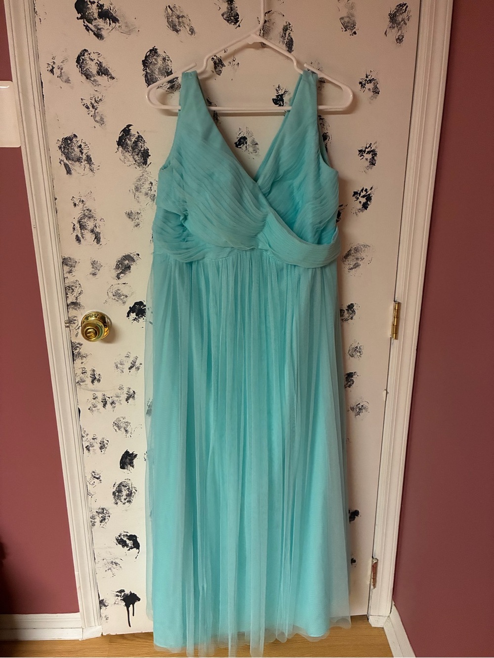 Sleeveless Aqua Chiffon Maxi Dress with V-Neck